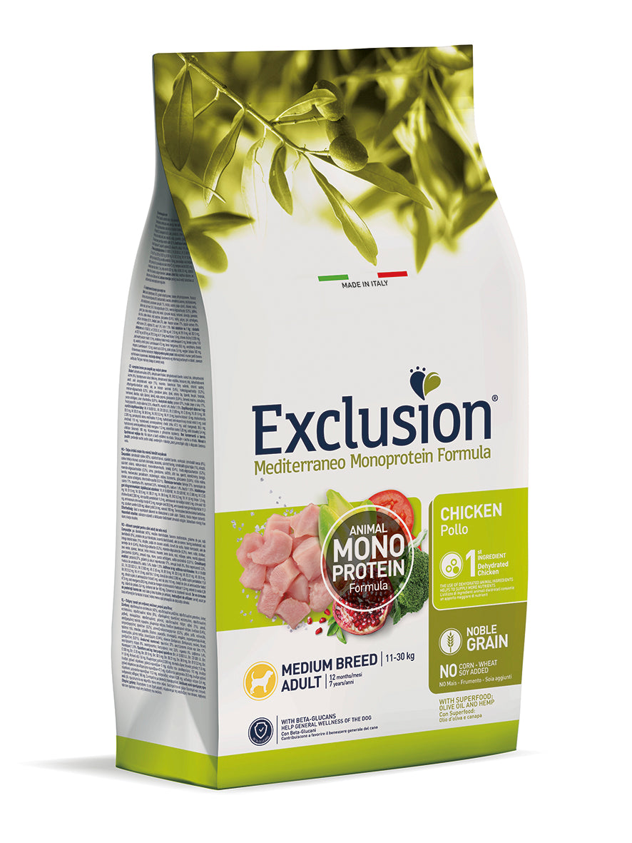Exclusion Mediterraneo Cane Adult Pollo – Secco, taglia media