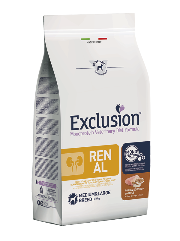 Exclusion Diet Cane – Renal – Maiale, sorgo e riso Medium, large Breed – Secco – taglia Media/Grande