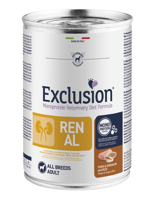 Exclusion Diet Cane – Renal – Maiale, sorgo e riso – Umido - tutte le razze