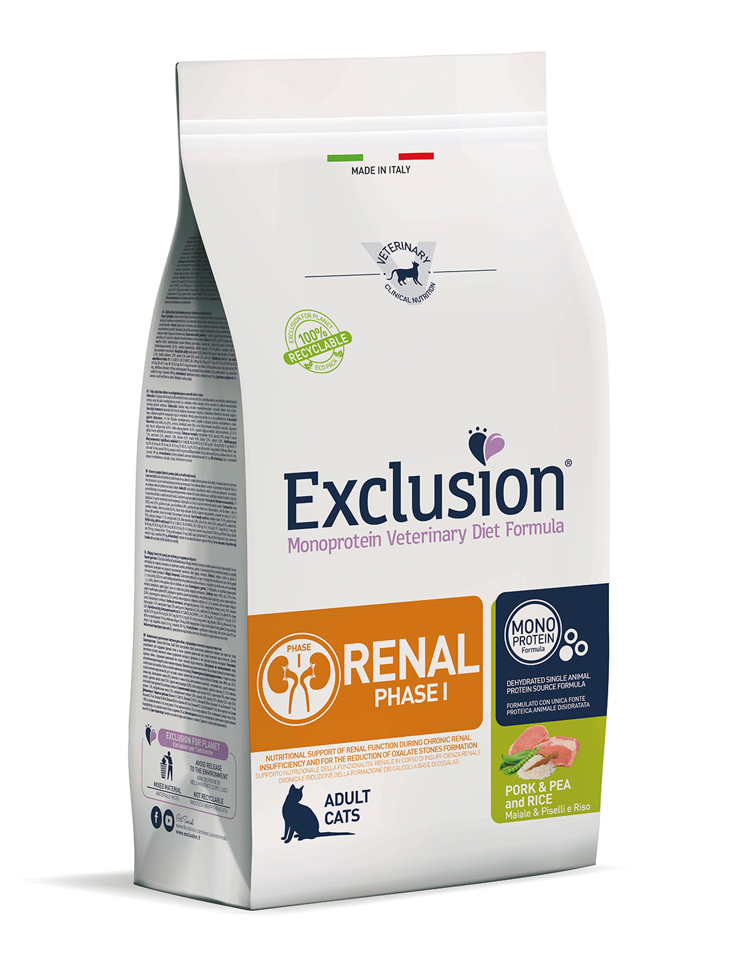 Exclusion Diet Gatto – Renal Fase 1 – Maiale, piselli e riso – Secco