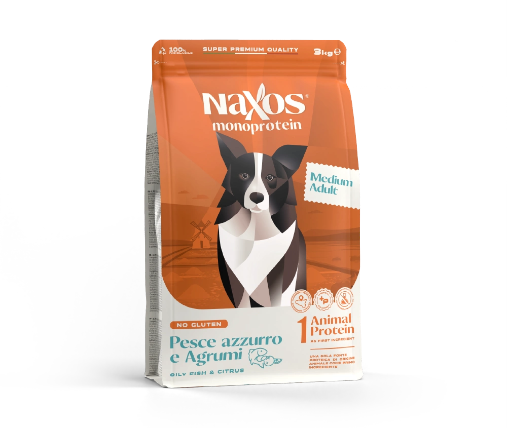 Naxos Cani Monoprotein - Crocche pesce azzurro e agrumi, taglia Media