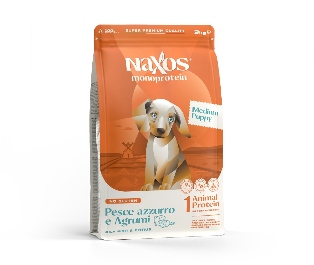 Naxos Cagnolini Monoprotein - Crocche "Puppy" pesce e agrumi, taglia Media