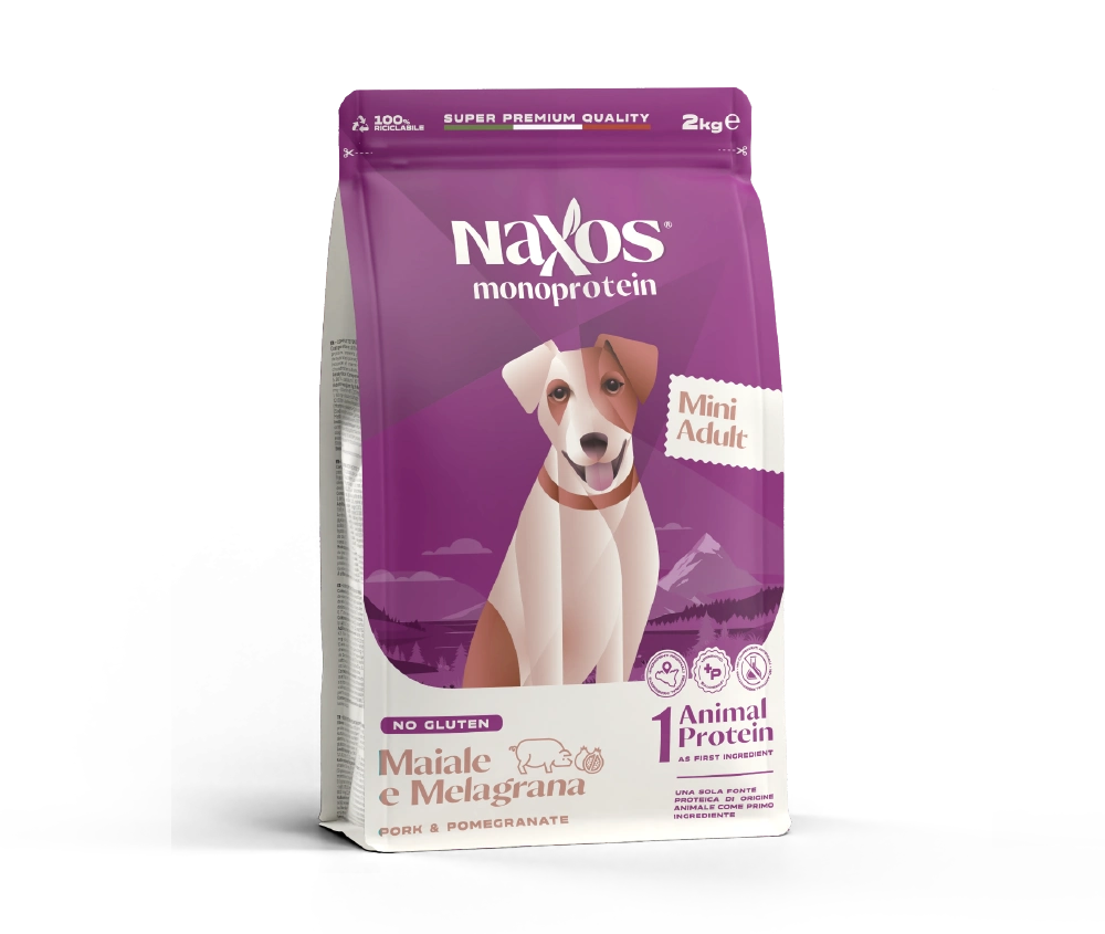 Naxos Cani Monoprotein - Crocche maiale e melagrana, taglia Piccola