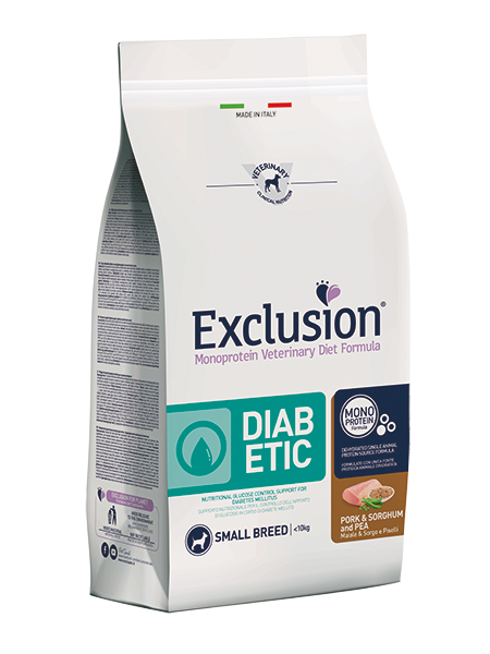 Exclusion Diet Cane – Diabetic – Maiale, sorgo e piselli – Secco – Piccola taglia