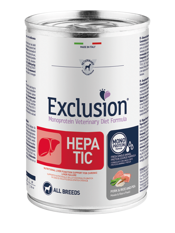 Exclusion Diet Cane – Hepatic – Maiale, riso e piselli – Umido - tutte le razze