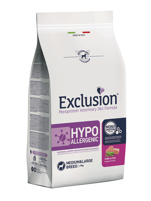 Exclusion Diet Cane – Hypoallergenic – Maiale e piselli – Secco – taglia Media/Grande