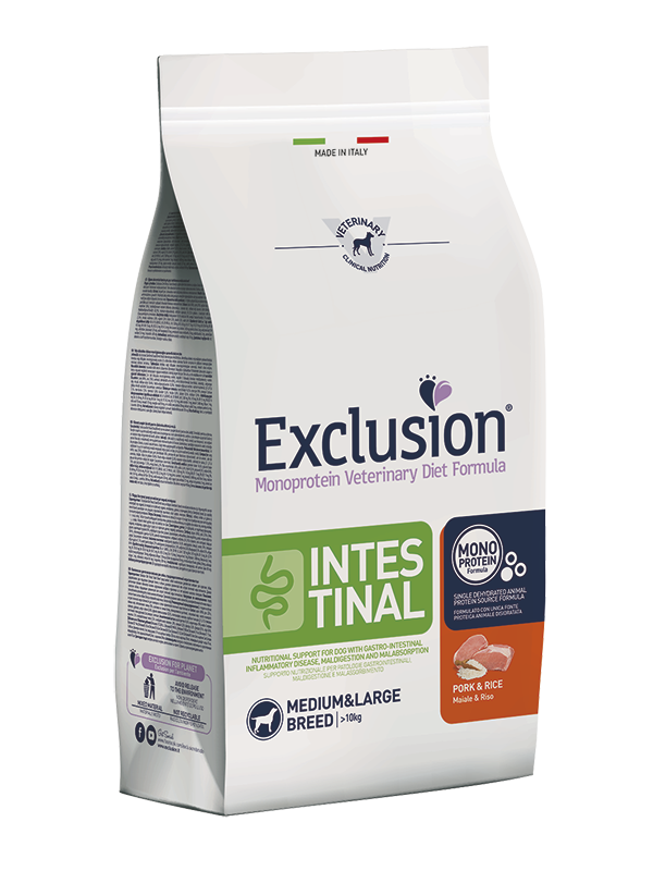 Exclusion Diet Cane – Intestinal – Maiale e riso – Secco – taglia Media/Grande
