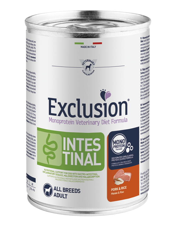 Exclusion Diet Cane – Intestinal – Maiale e riso – Umido - tutte le razze