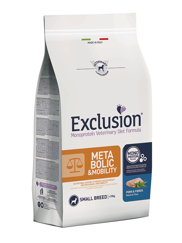 Exclusion Diet Cane – Metabolic & Mobility – Maiale e fibre – Secco – Piccola taglia