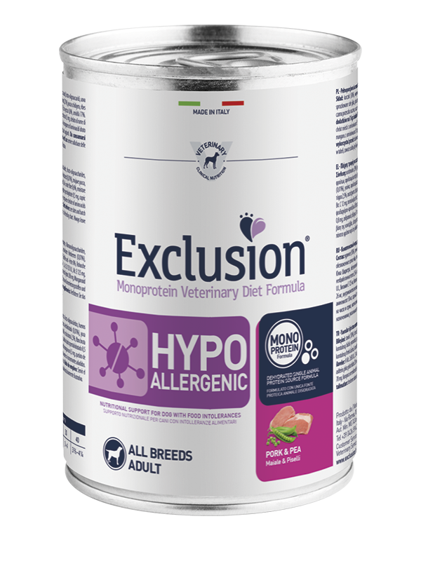 Exclusion Diet Cane – Hypoallergenic – Maiale e piselli – Umido - tutte le razze